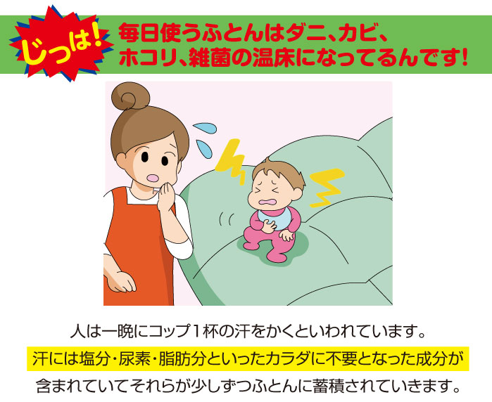 毎日使う布団はダニ、カビ、ホコリ、雑菌の温床になっているんです